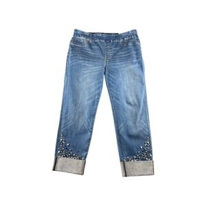 Chico's Pull On Jegging Ankle Jeans Embellished Blue Denim Women's Size 1